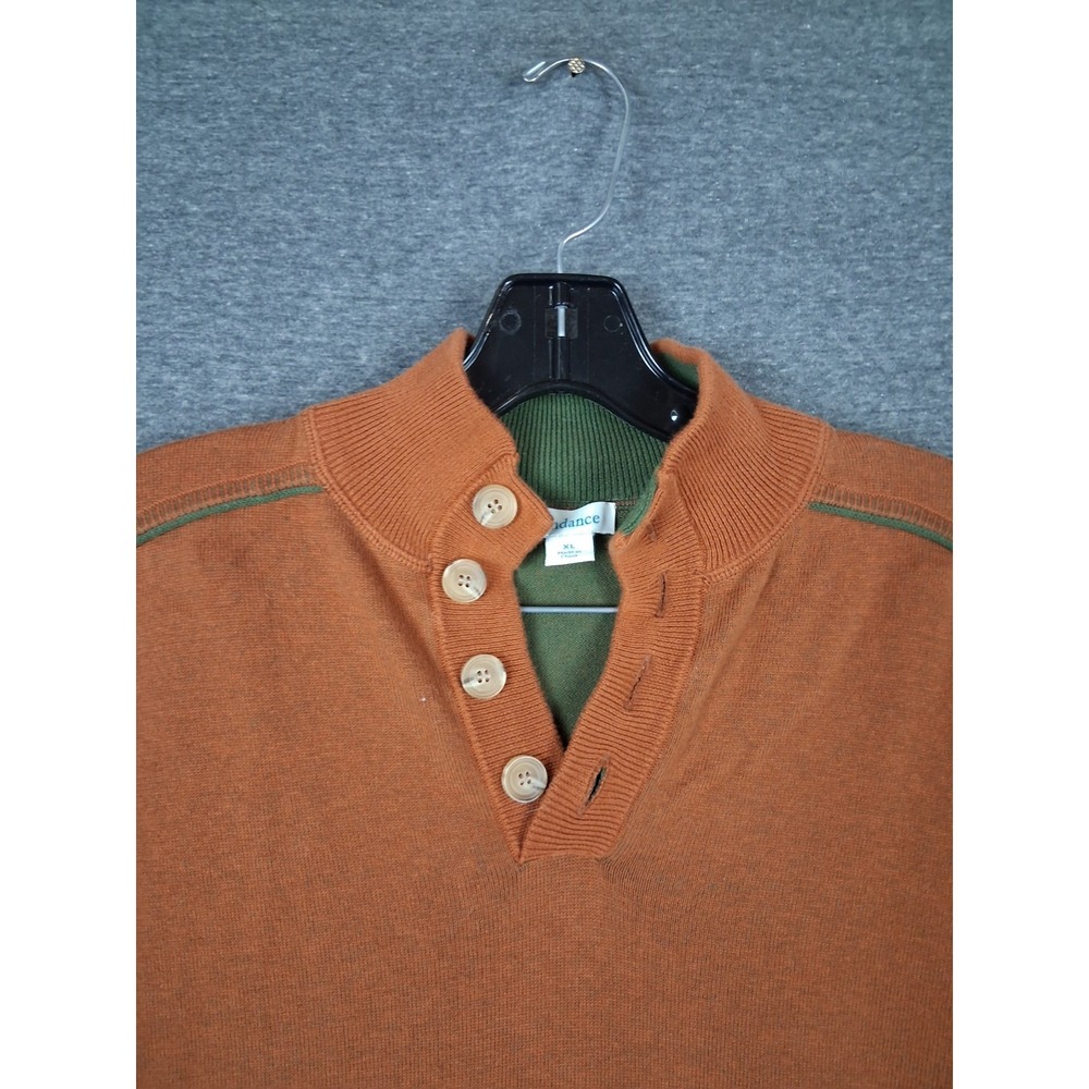 Sundance Mens Sweater XL Orange Henley Knit Cotton Pullover Academia Classic‎